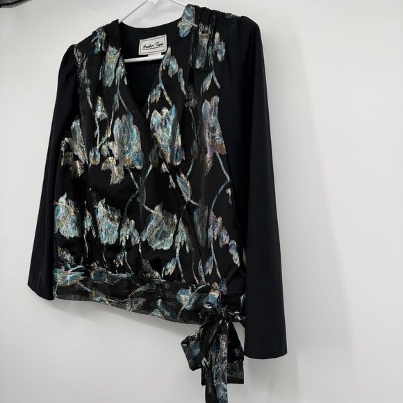 VTG Another Thyme Black LS Blouse Metallic Floral Fairy Gothic USA Art To Wear - Picture 4 of 11